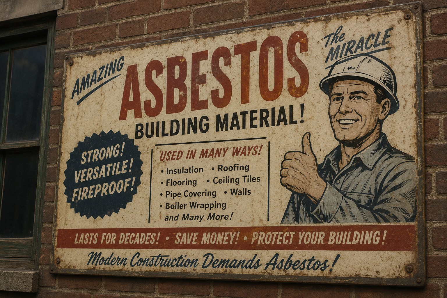 Asbetos advertisment promoting asbestos as a safe material